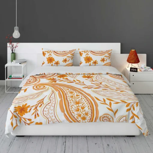 Orange Color Flowers Paisley Design Bedding Set 1