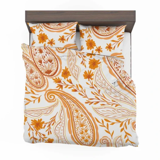 Orange Color Flowers Paisley Design Bedding Set 2