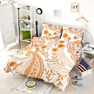 Orange Color Flowers Paisley Design Bedding Set