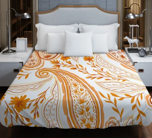 Orange Color Flowers Paisley Design Duvet Cover