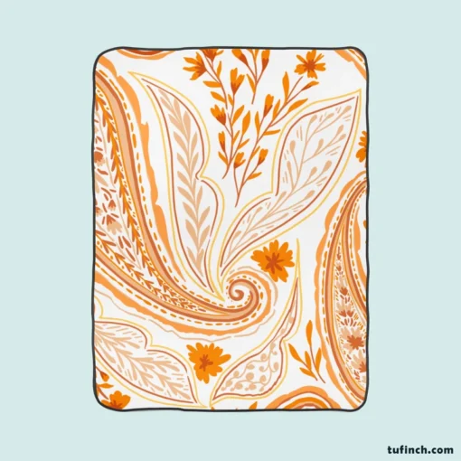 Orange Color Flowers Paisley Design Fleece Blanket 1