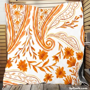 Orange Color Flowers Paisley Design Quilt Blanket