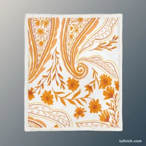 Orange Color Flowers Paisley Design Sherpa Fleece Blanket 1