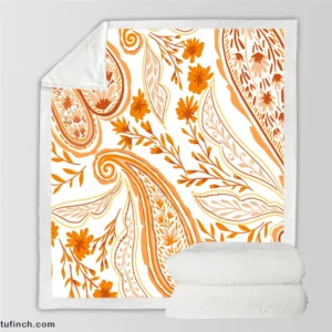 Orange Color Flowers Paisley Design Sherpa Fleece Blanket