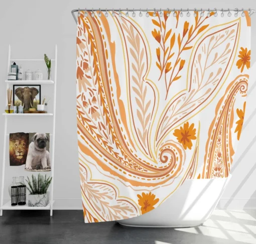 Orange Color Flowers Paisley Design Shower Curtain