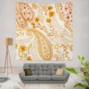 Orange Color Flowers Paisley Design Wall Tapestry