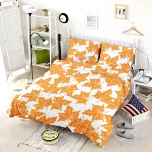 Orange Color Maple Leaves Bedding Set