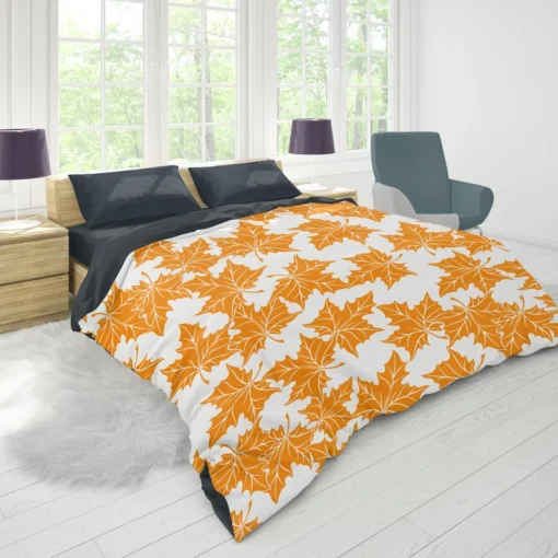 Orange Color Maple Leaves Duvet Cover 1