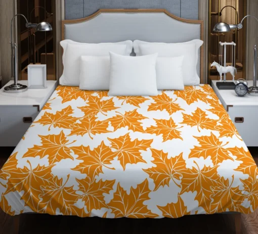 Orange Color Maple Leaves Duvet Cover