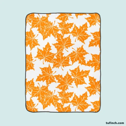 Orange Color Maple Leaves Fleece Blanket 1