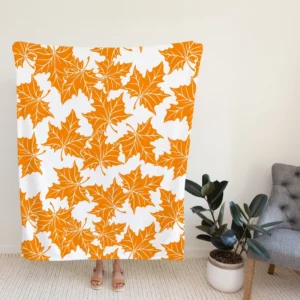 Orange Color Maple Leaves Fleece Blanket