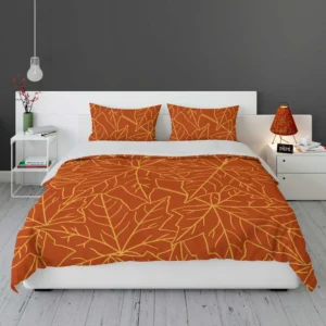 Orange Color Maple Leaves Pattern Bedding Set 1