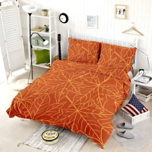 Orange Color Maple Leaves Pattern Bedding Set