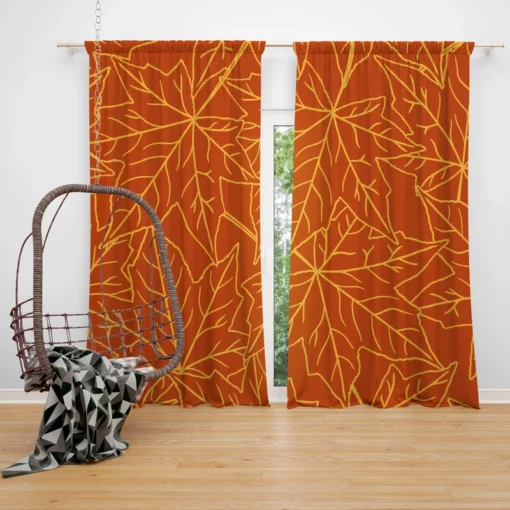 Orange Color Maple Leaves Pattern Curtain