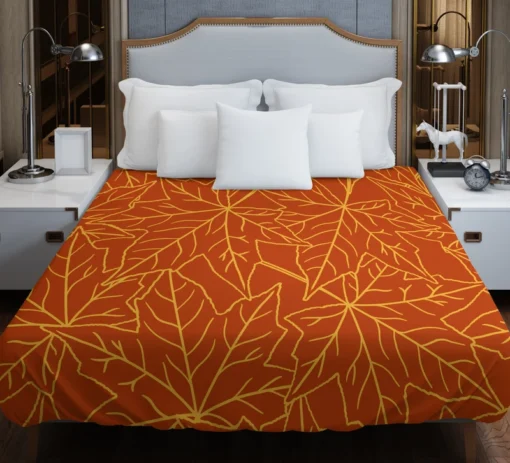 Orange Color Maple Leaves Pattern Duvet Cover