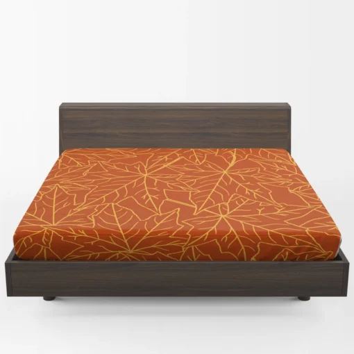 Orange Color Maple Leaves Pattern Fitted Sheet 1