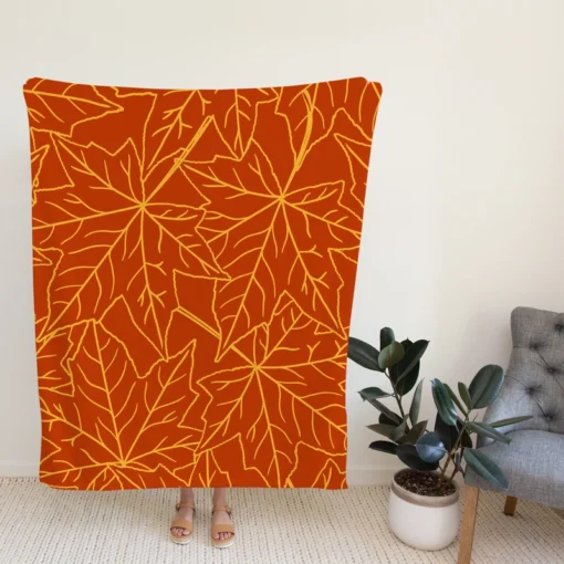 Orange Color Maple Leaves Pattern Fleece Blanket