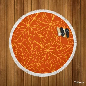 Orange Color Maple Leaves Pattern Round Beach Towel