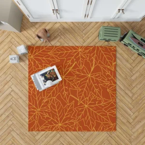 Orange Color Maple Leaves Pattern Rug