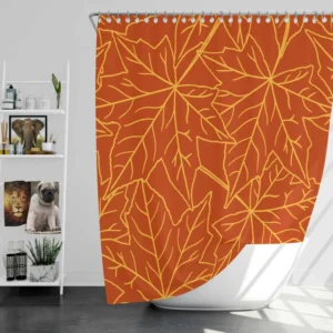 Orange Color Maple Leaves Pattern Shower Curtain