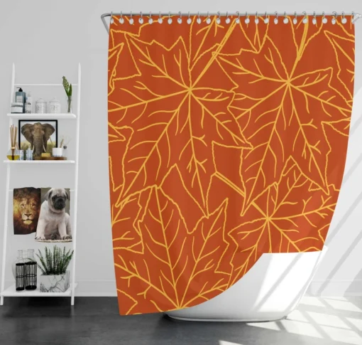 Orange Color Maple Leaves Pattern Shower Curtain