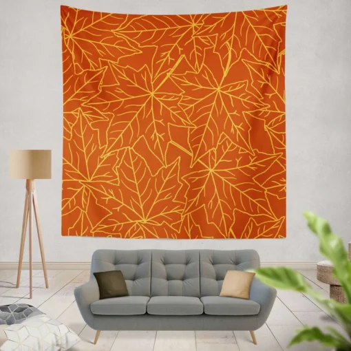 Orange Color Maple Leaves Pattern Wall Tapestry