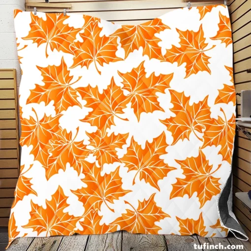 Orange Color Maple Leaves Quilt Blanket