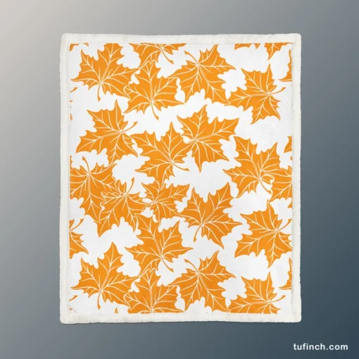 Orange Color Maple Leaves Sherpa Fleece Blanket 1