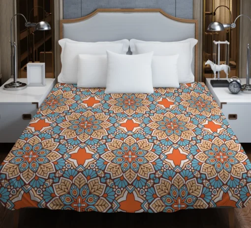 Orange Colored Morocco Pattern Duvet Cover