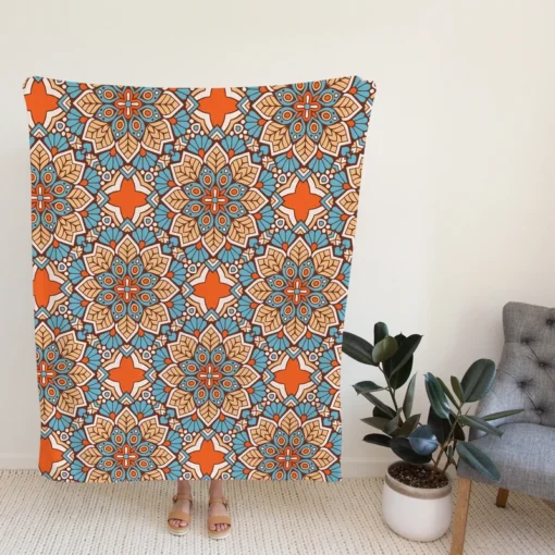 Orange Colored Morocco Pattern Fleece Blanket