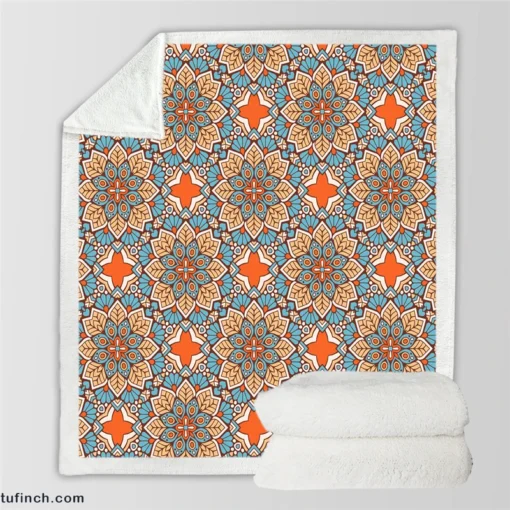 Orange Colored Morocco Pattern Sherpa Fleece Blanket