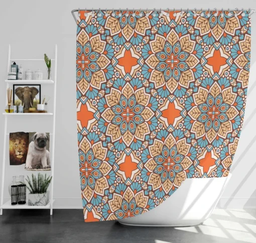 Orange Colored Morocco Pattern Shower Curtain