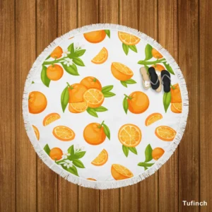 Orange Fruit And Sliced Round Beach Towel