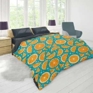 Orange Fruit Blue Background Duvet Cover 1