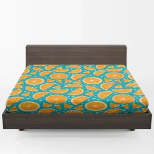 Orange Fruit Blue Background Fitted Sheet 1