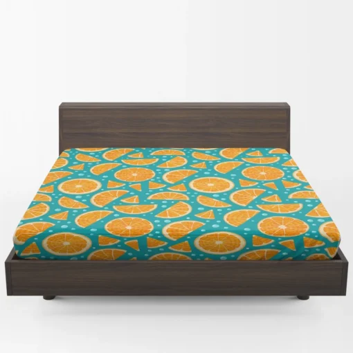 Orange Fruit Blue Background Fitted Sheet 1