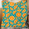 Orange Fruit Blue Background Quilt Blanket