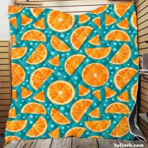 Orange Fruit Blue Background Quilt Blanket