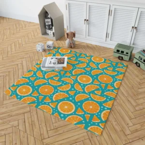 Orange Fruit Blue Background Rug 1