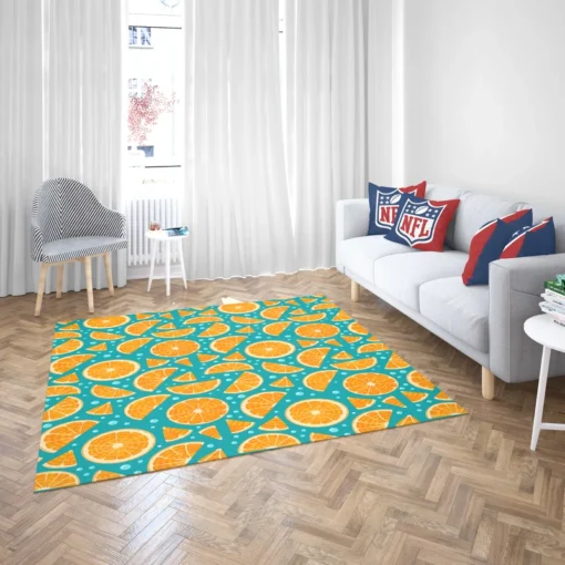 Orange Fruit Blue Background Rug 2