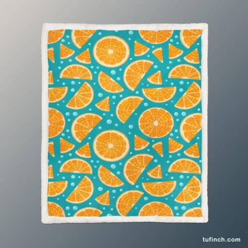 Orange Fruit Blue Background Sherpa Fleece Blanket 1