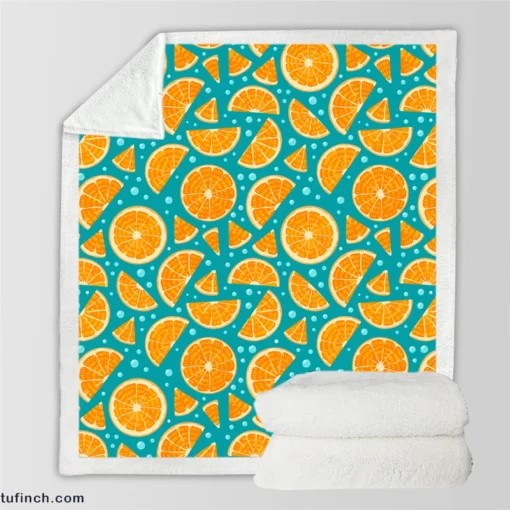 Orange Fruit Blue Background Sherpa Fleece Blanket