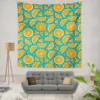 Orange Fruit Blue Background Wall Tapestry