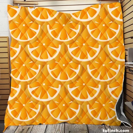 Orange Fruit Circle Cuts Quilt Blanket