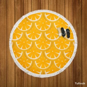 Orange Fruit Circle Cuts Round Beach Towel