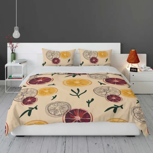 Orange Grapefruit Hand Drawn Bedding Set 1