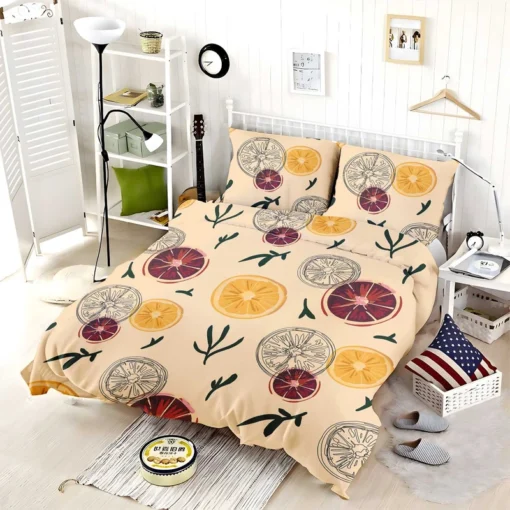 Orange Grapefruit Hand Drawn Bedding Set