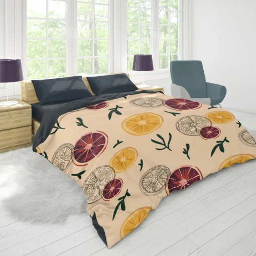 Orange Grapefruit Hand Drawn Duvet Cover 1