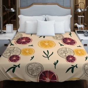 Orange Grapefruit Hand Drawn Duvet Cover