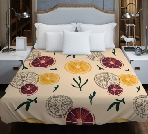 Orange Grapefruit Hand Drawn Duvet Cover